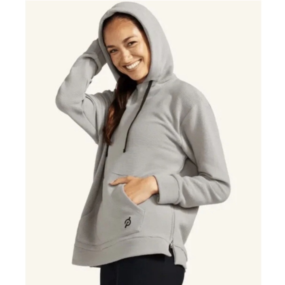 Peloton Gray Ribbed Pullover Hoodie Side Zip Split Hem Size M